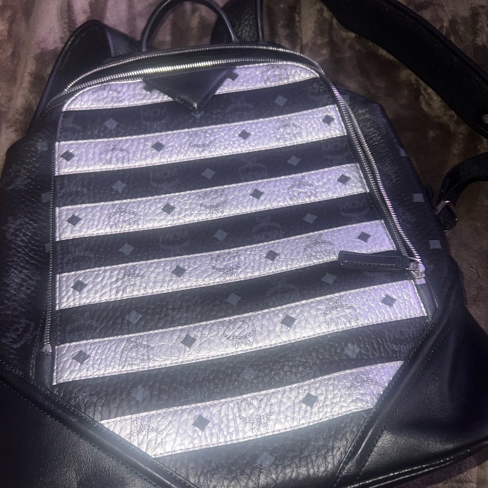 Authentic MCM medium all over black and grey backpack